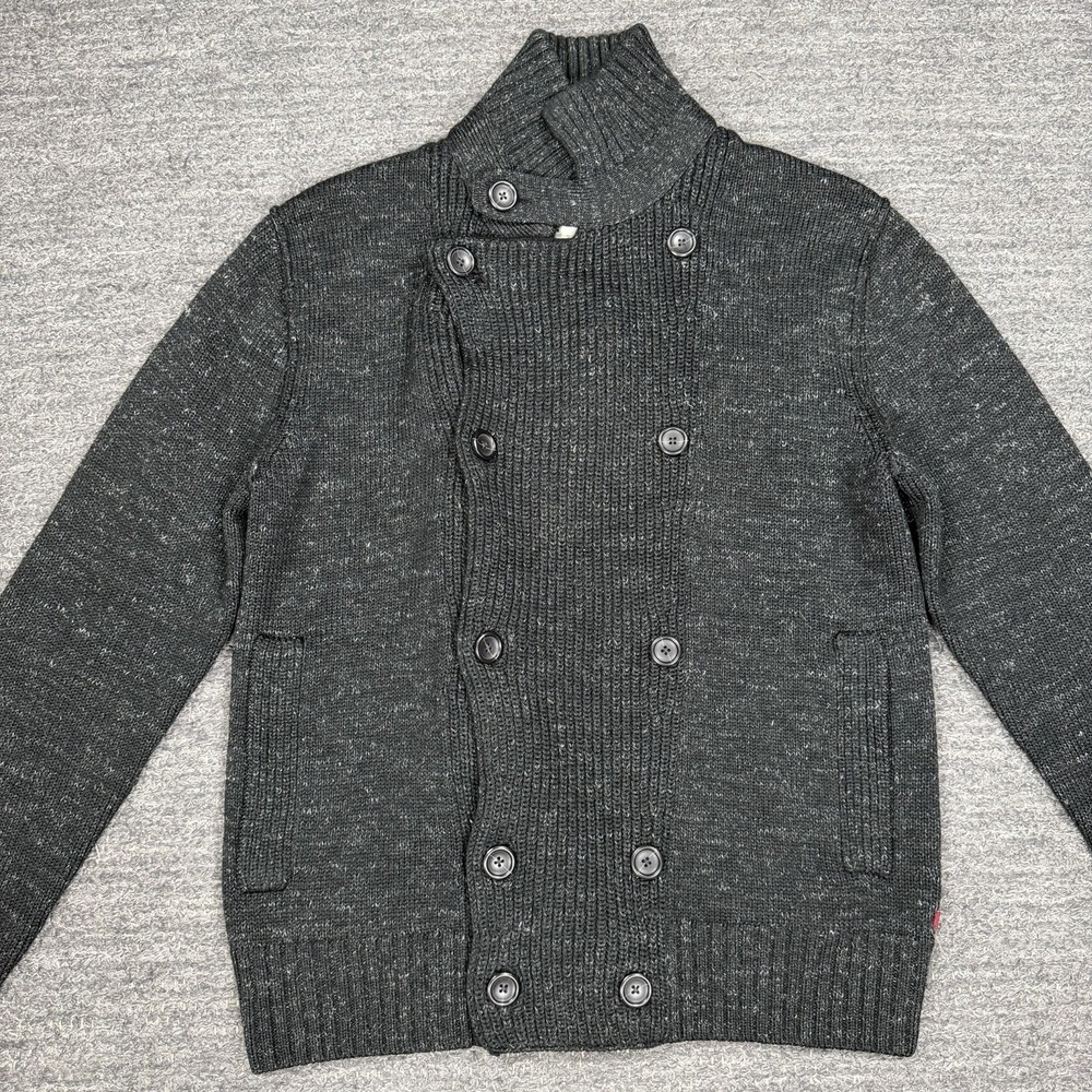 Banana Republic Sweater Men Medium Gray Double Breasted Wool Linen Heritage